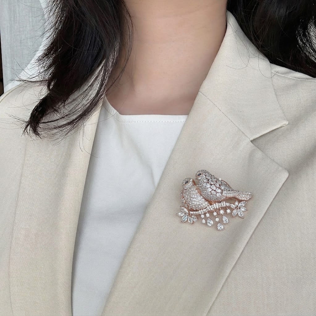 Enchanting Lovebirds Gem-Studded Brooch