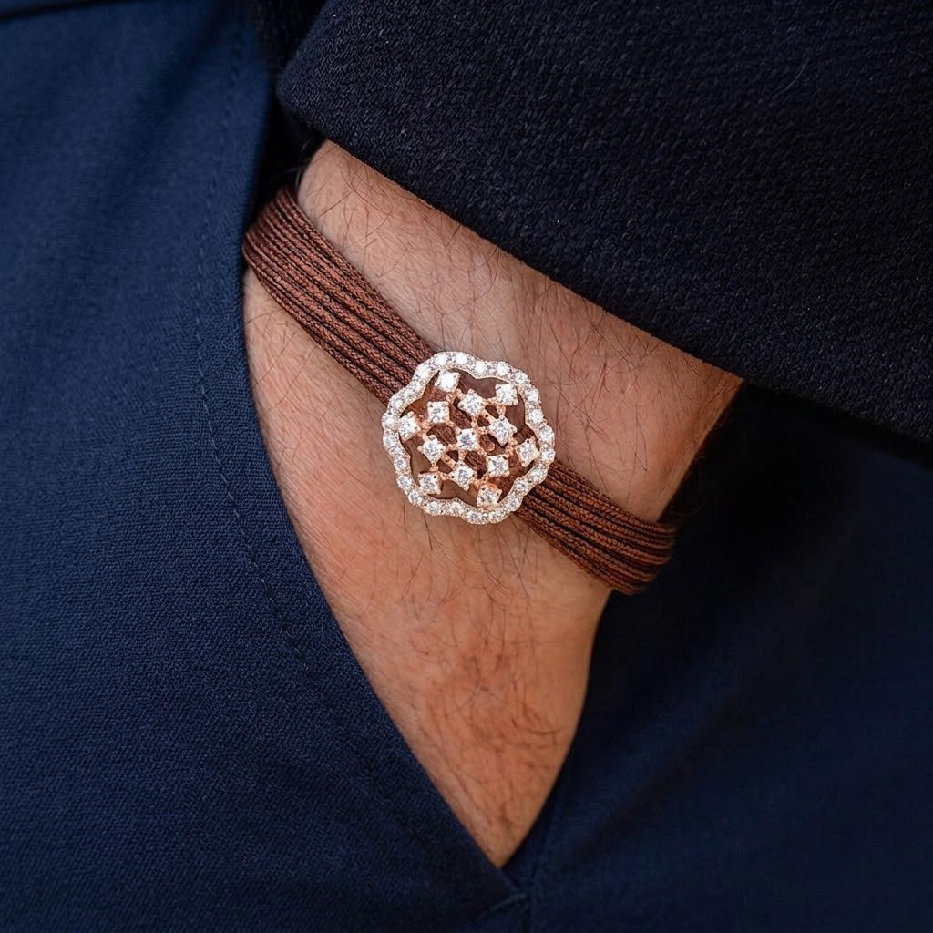 Delicate Floral-Inspired Stone and Brown Cord Bracelet