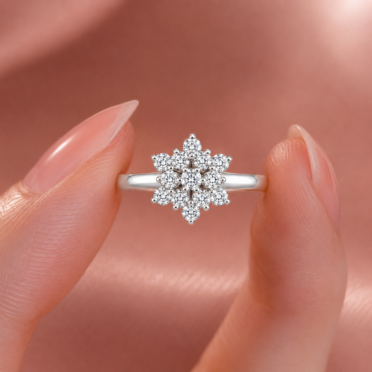 Sparkling Snowflake Cluster Silver Ring