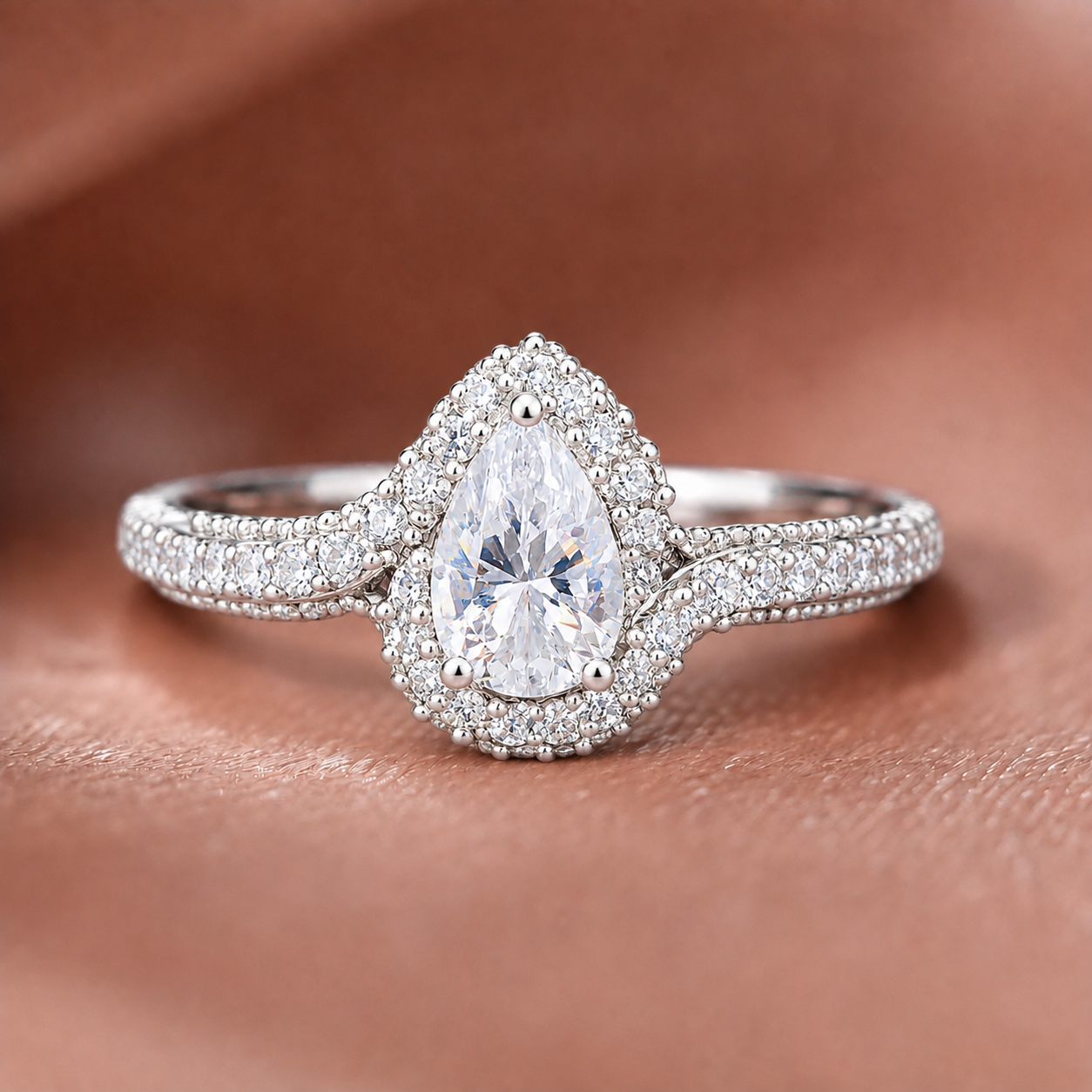 Radiant Pear-Cut Halo Swirl Diamond Ring