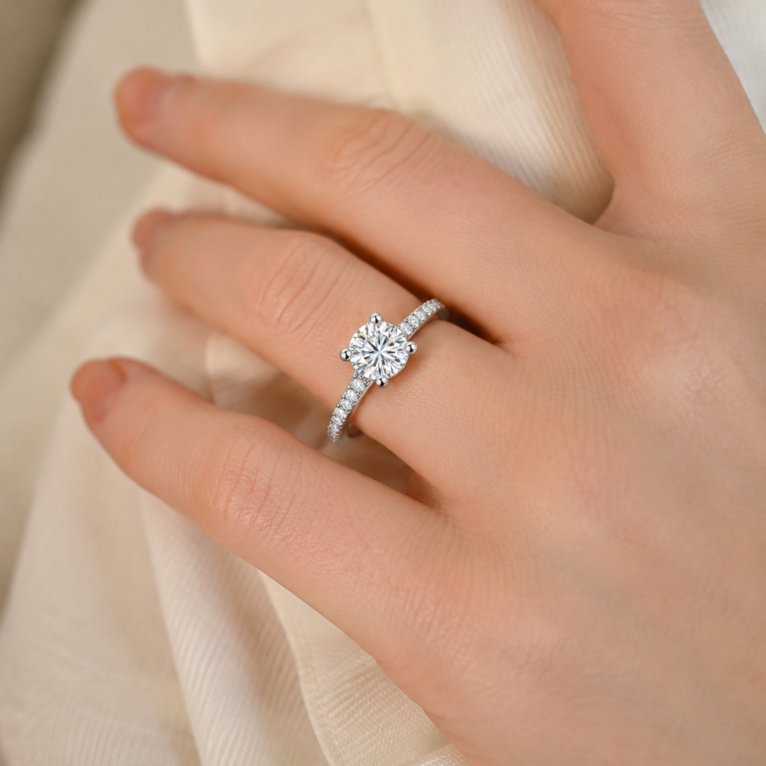 Radiant Pavé-Accented Round Solitaire Ring