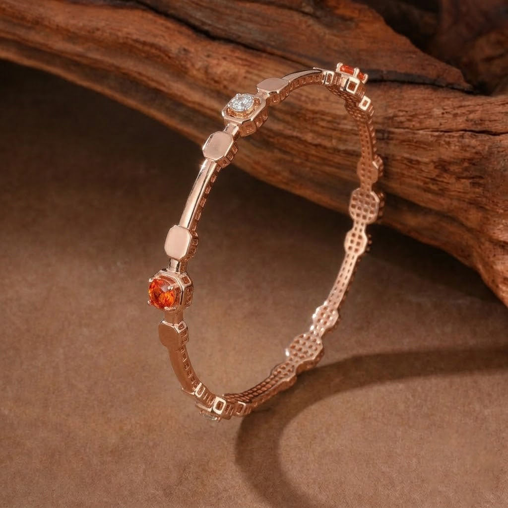 Sunset-Hued Gemstone & Rose Gold Bangles