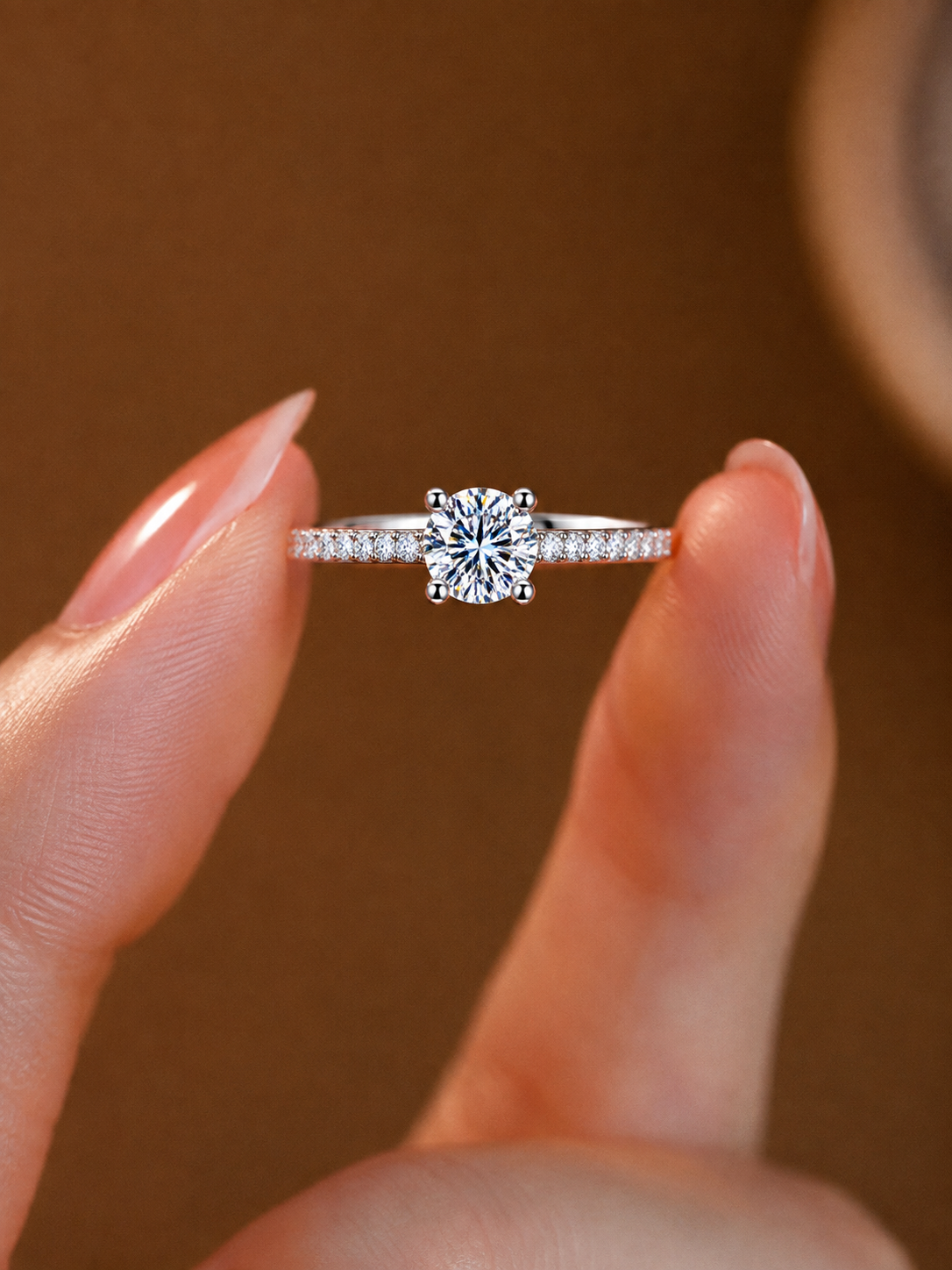Radiant Pavé-Accented Round Solitaire Ring