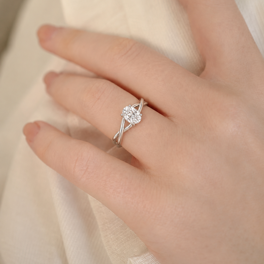 Intertwined Twisted Oval Engagement Ring