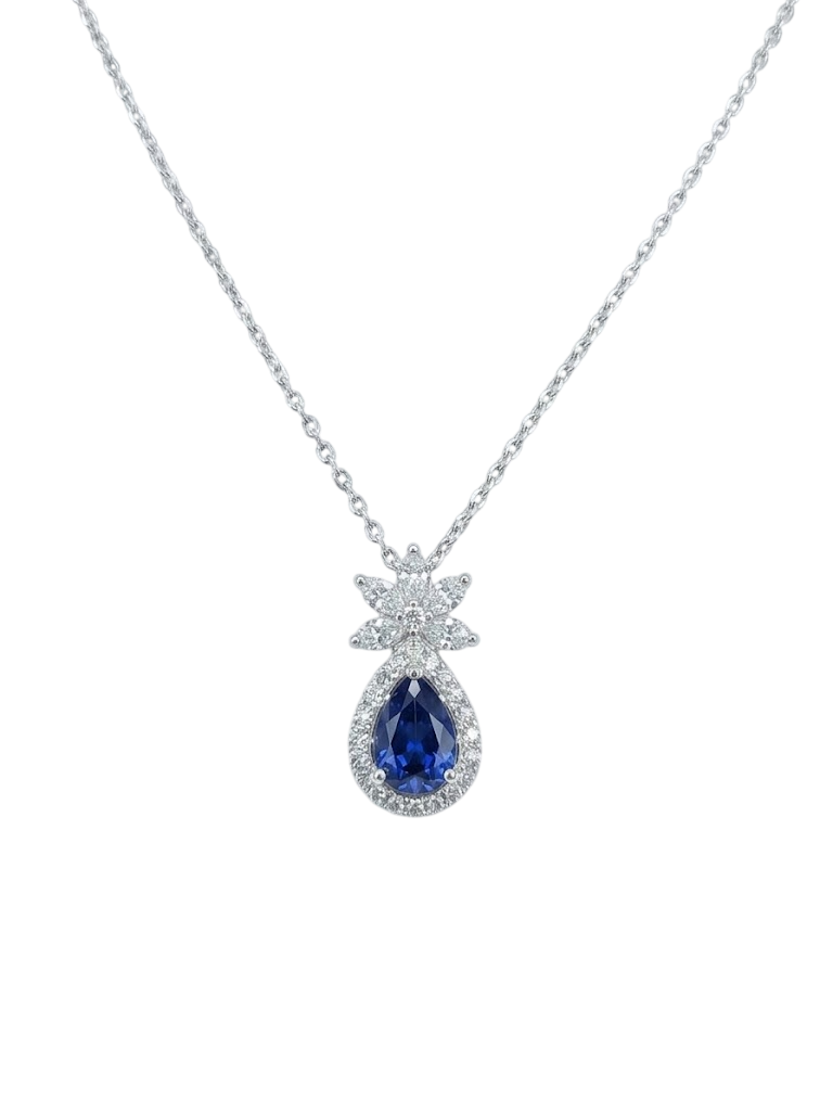 Regal Pear-Shaped Sapphire and Diamond Pendant