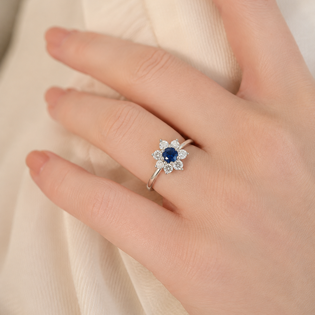 Royal Sapphire Floral Cluster Ladies Band