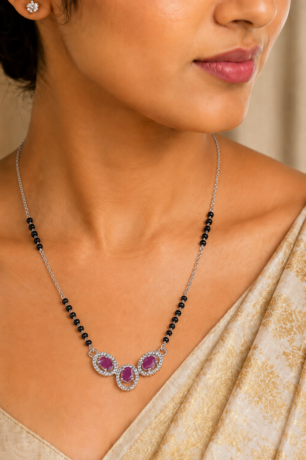 Elegant Triple-Oval Ruby Mangalsutra