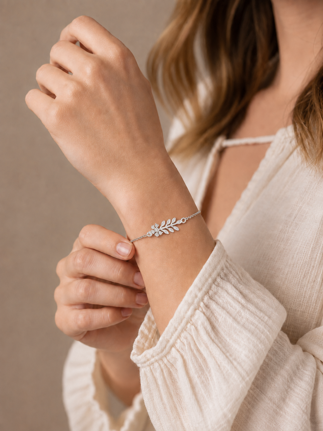 Ethereal Botanical Leaf and Blossom Silver Bracelet