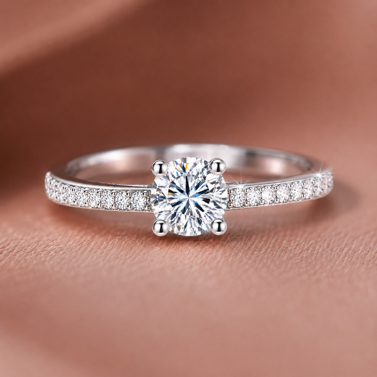Radiant Pavé-Accented Round Solitaire Ring