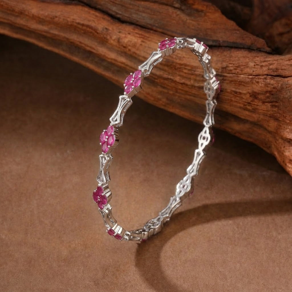Ruby Floral-Inspired Silver-Toned Bangles