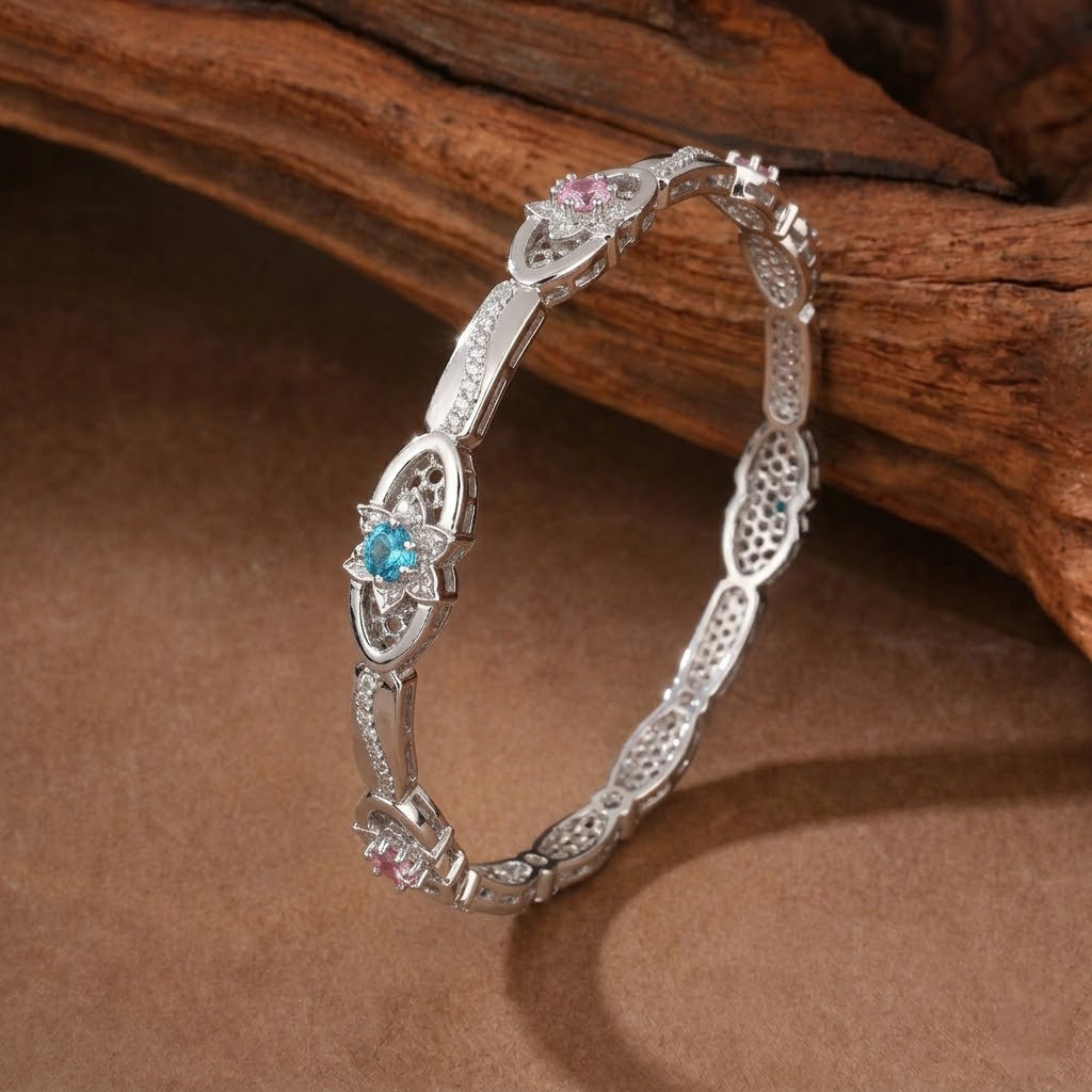 Whimsical Pastel Gemstone Silver Bangles