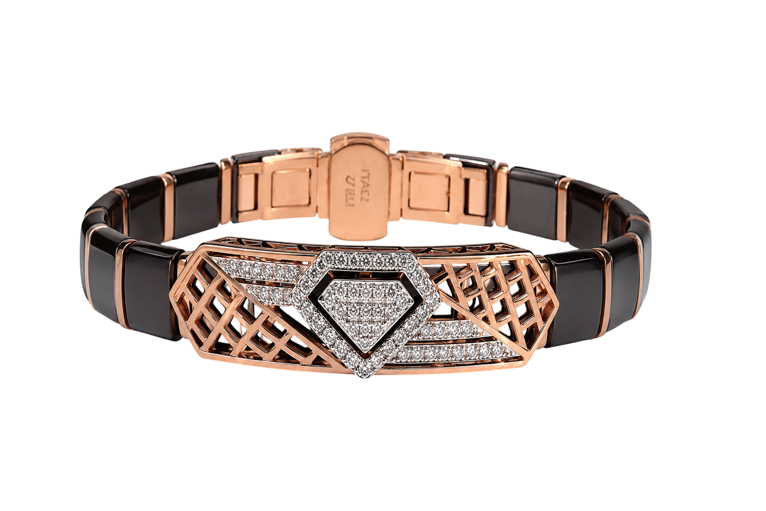 Geometric Diamond-Pavé Ceramic & Rose Gold Bracelet