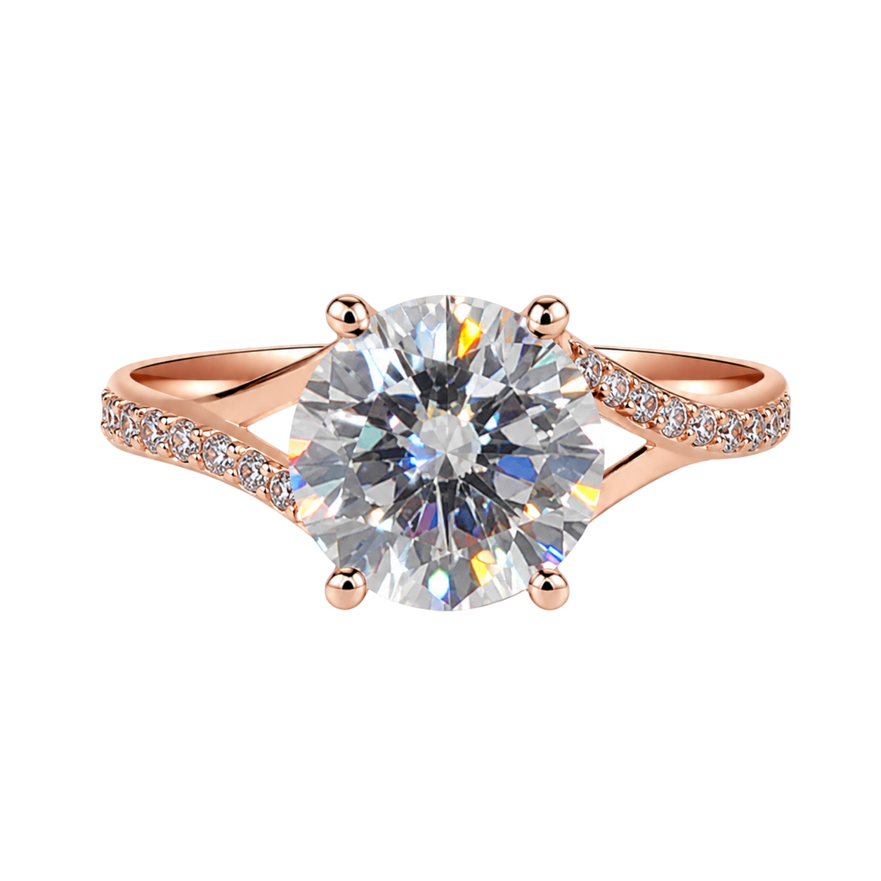 Elegant Split-Shank Pavé Round Solitaire Ring