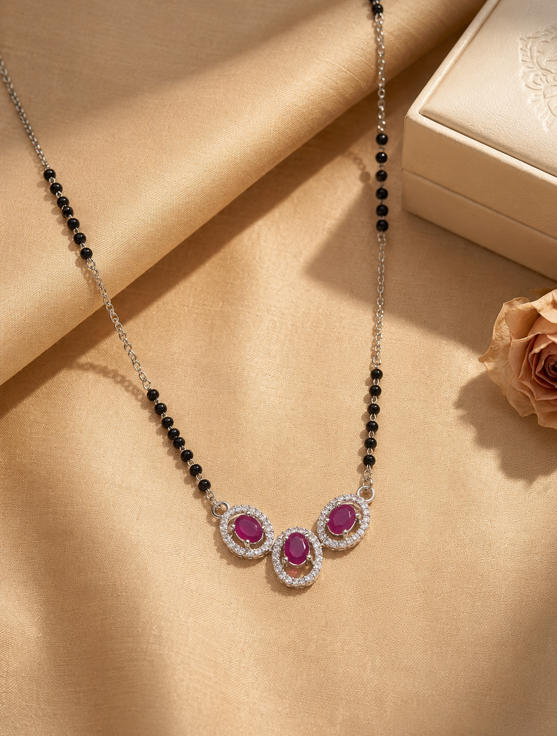 Elegant Triple-Oval Ruby Mangalsutra