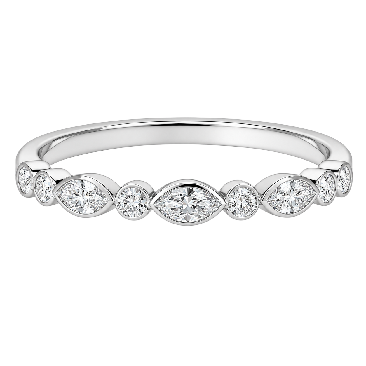 Delicate Alternating Marquis and Round Diamond Ladies Band
