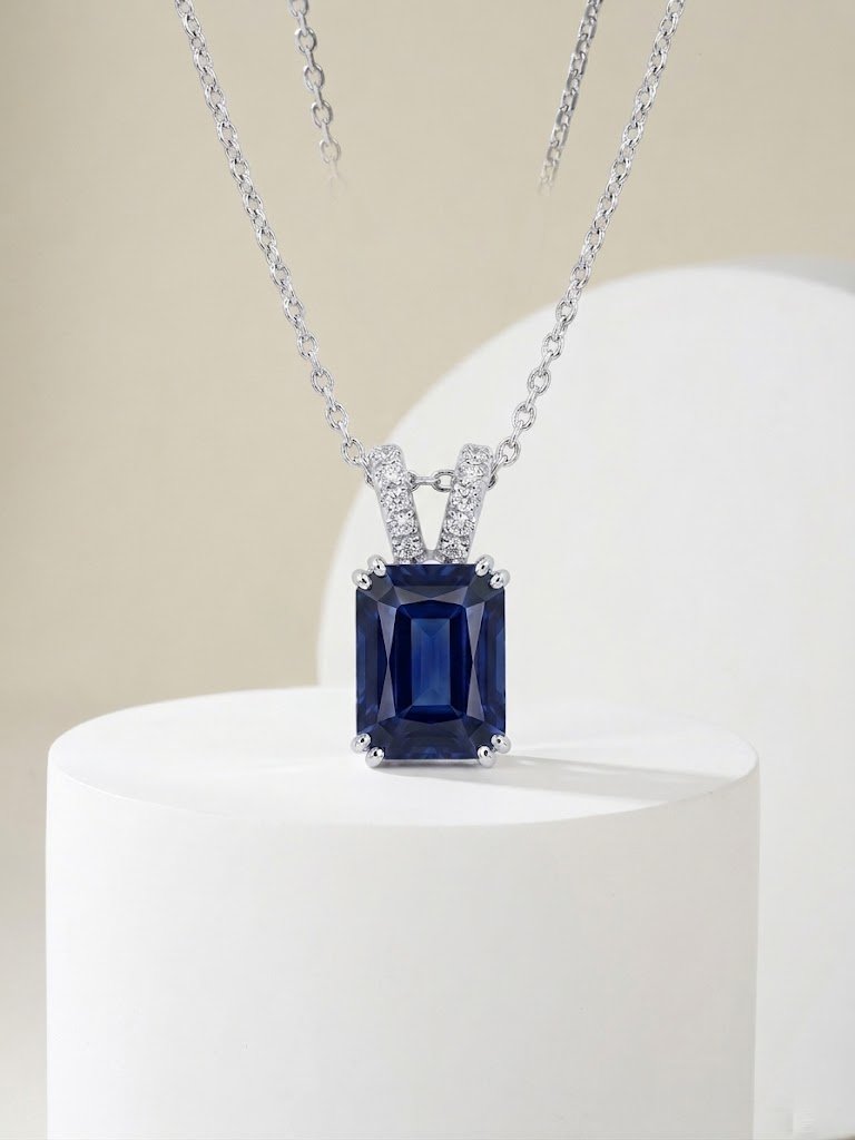 Royal Emerald-Cut Sapphire Statement Pendant