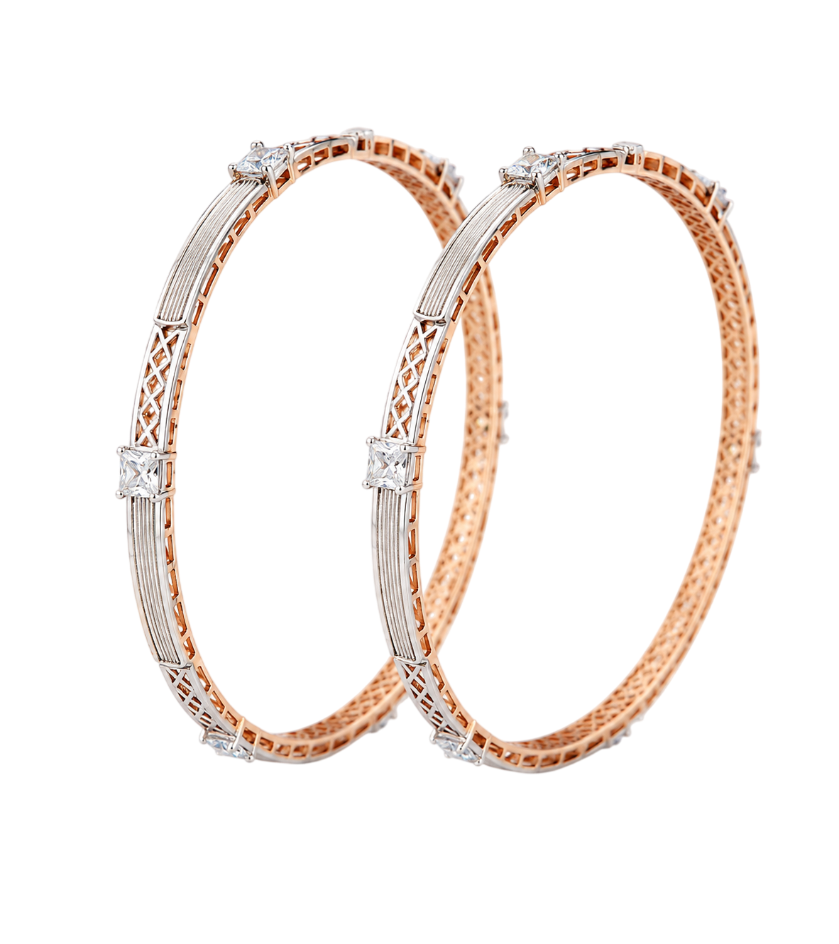 Exquisite Dual-Tone Geometric Elegance Bangles