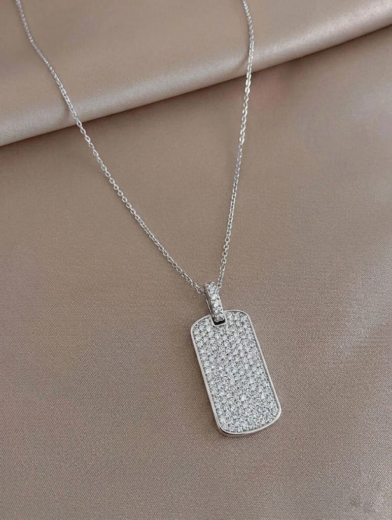 Full Pavé Dog Tag Statement Pendant