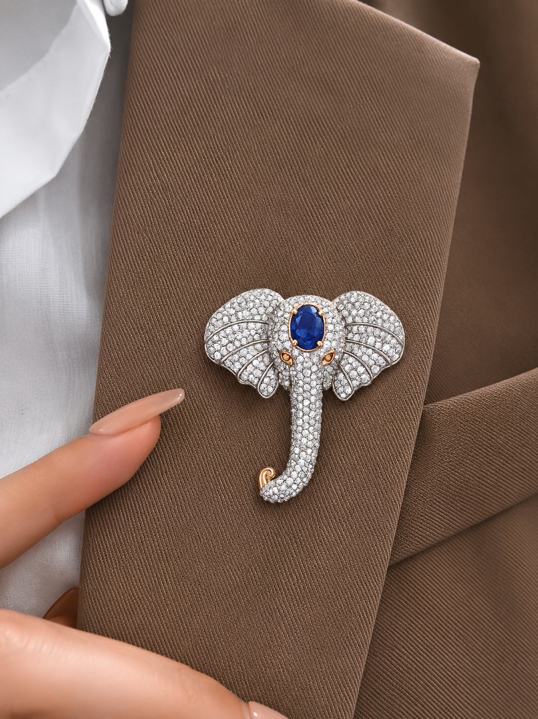 Majestic Royal Elephant Blue Sapphire Brooch