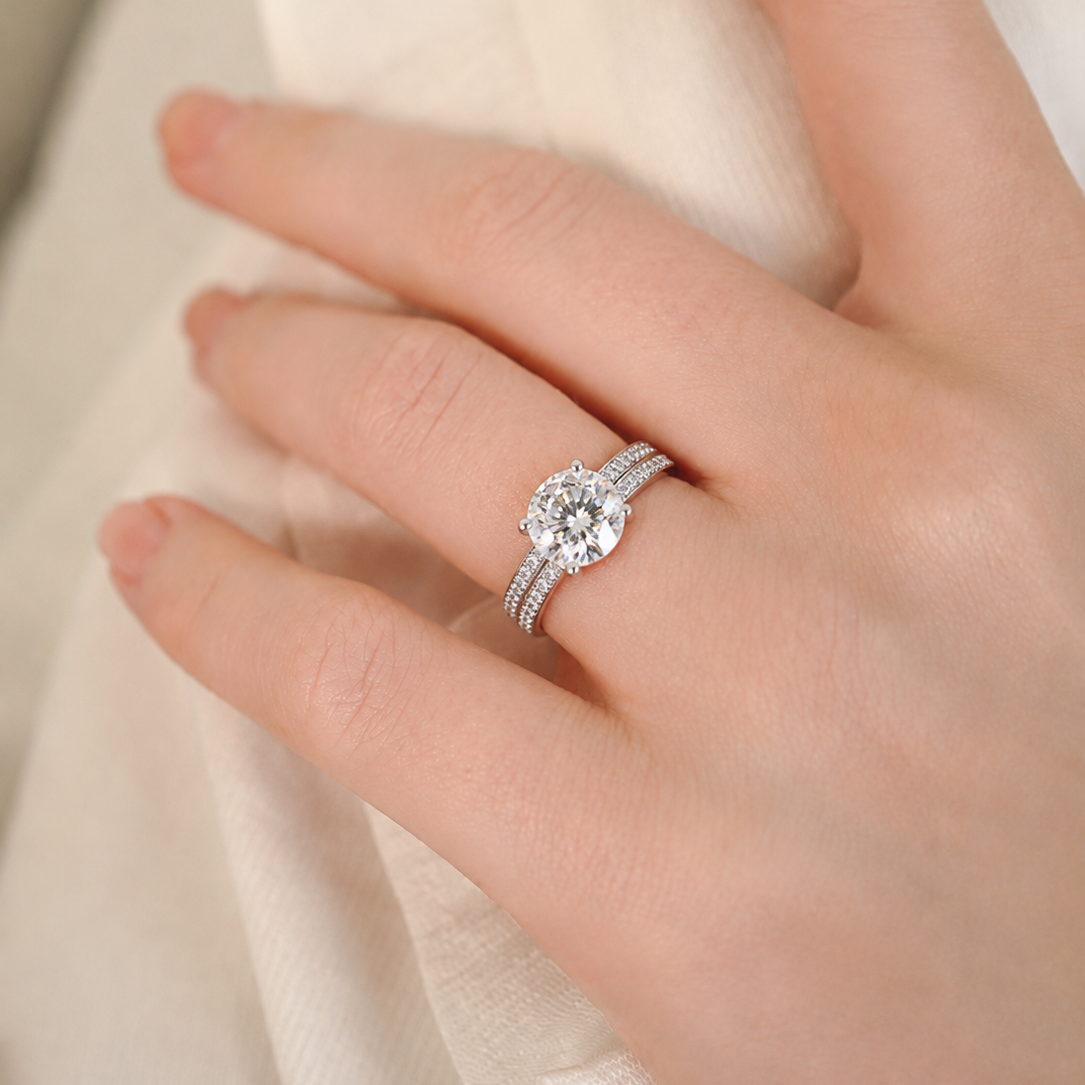 Brilliant-Cut Solitaire with Pavé Split-Band Engagement Ring