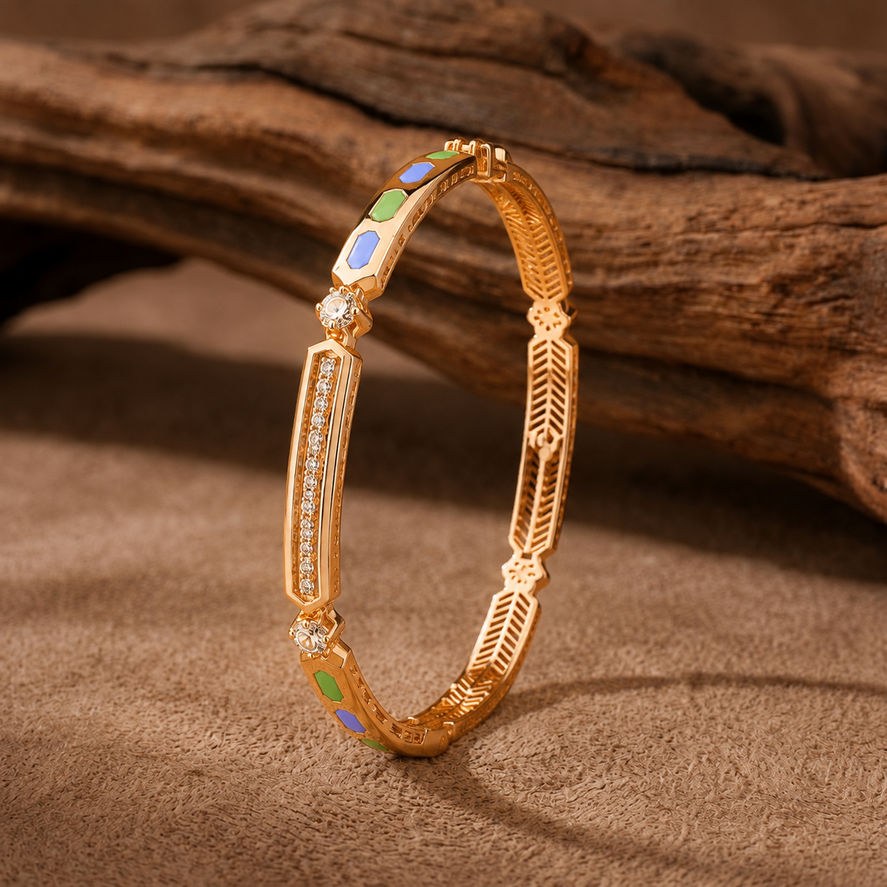 Multicolored Enamel & Crystal Rose Gold Designer Bangles