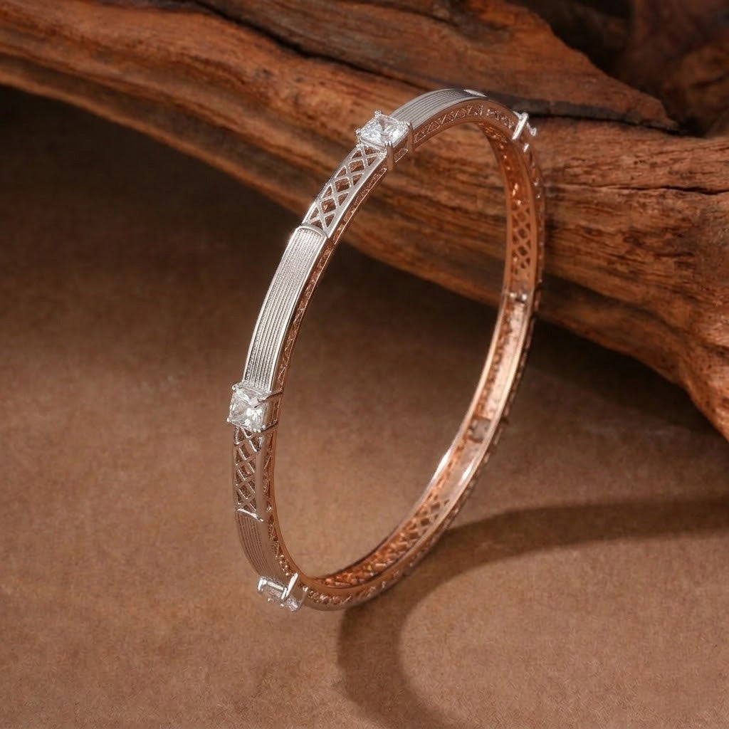 Exquisite Dual-Tone Geometric Elegance Bangles