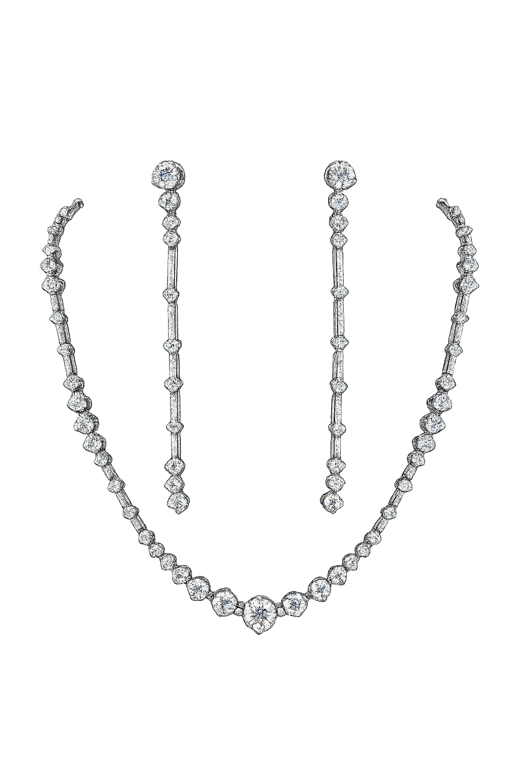 Classic Solitaire Pavé Necklace and Long Drop Earring Set