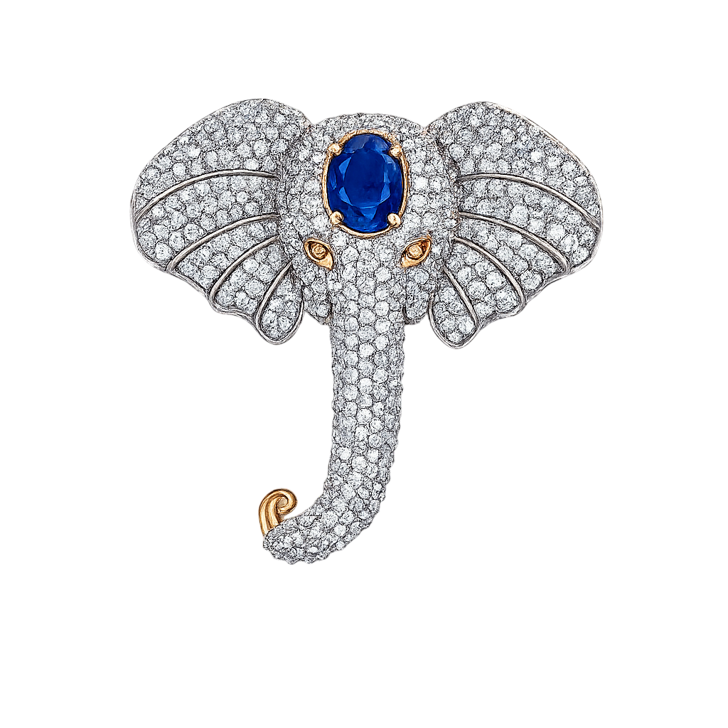 Majestic Royal Elephant Blue Sapphire Brooch