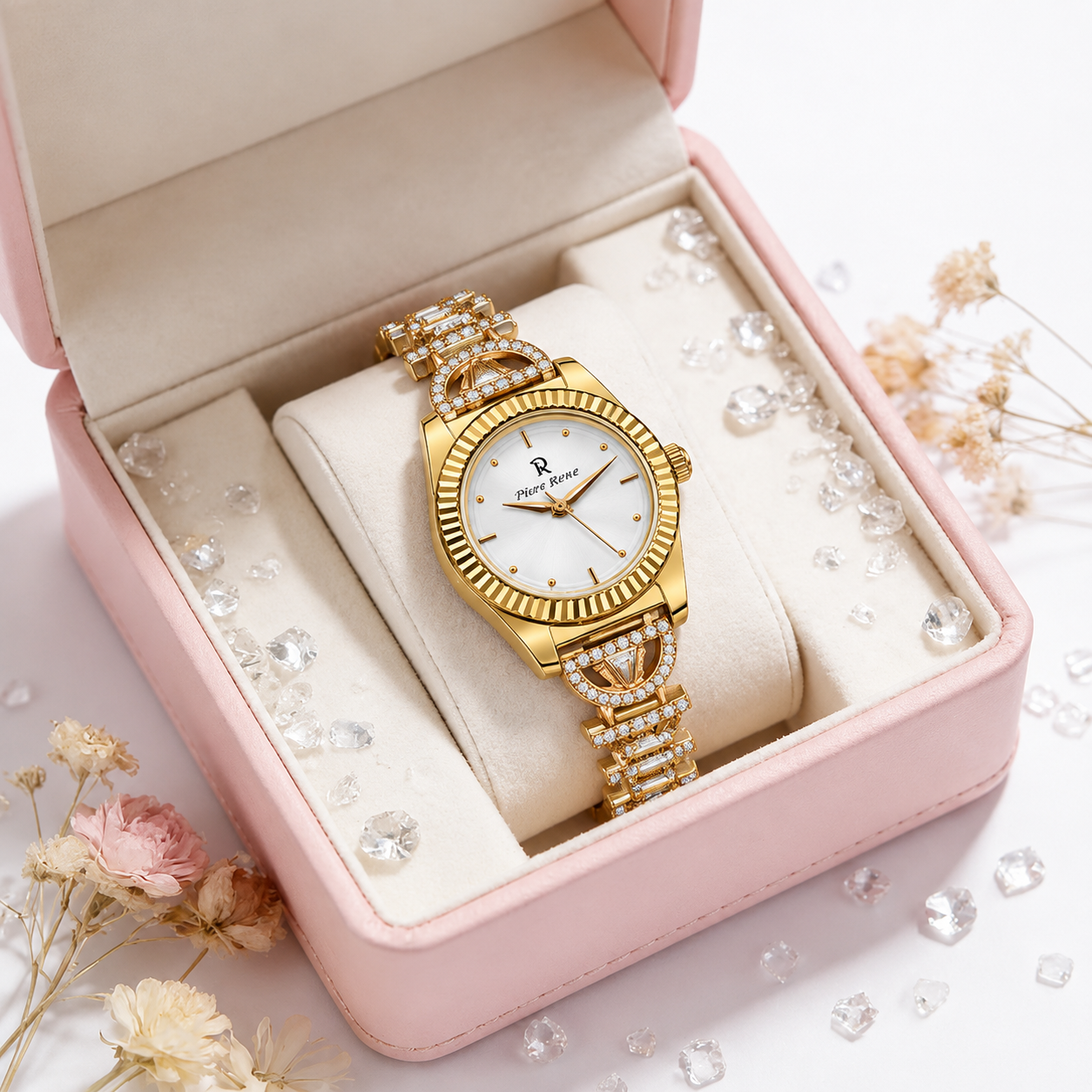 Piere Rene Luxury Embellished Ladies Wristwatch & Bracelet