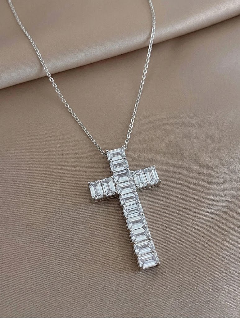 Baguette-Cut Diamond Cross Pendant