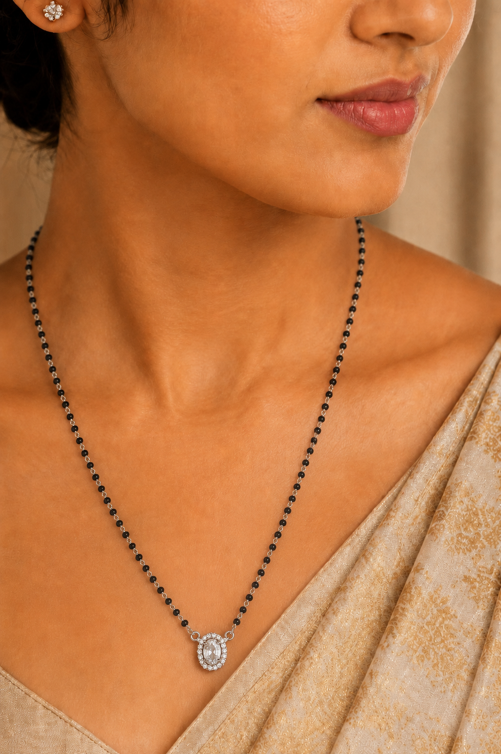 Refined Oval-Halo Solitaire Mangalsutra