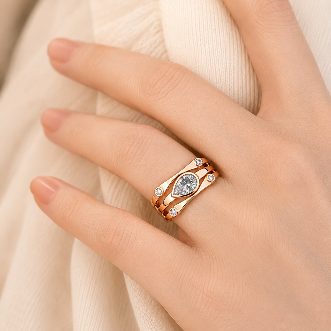 Avant-Garde Multi-Strand Pear-Cut Statement Ring