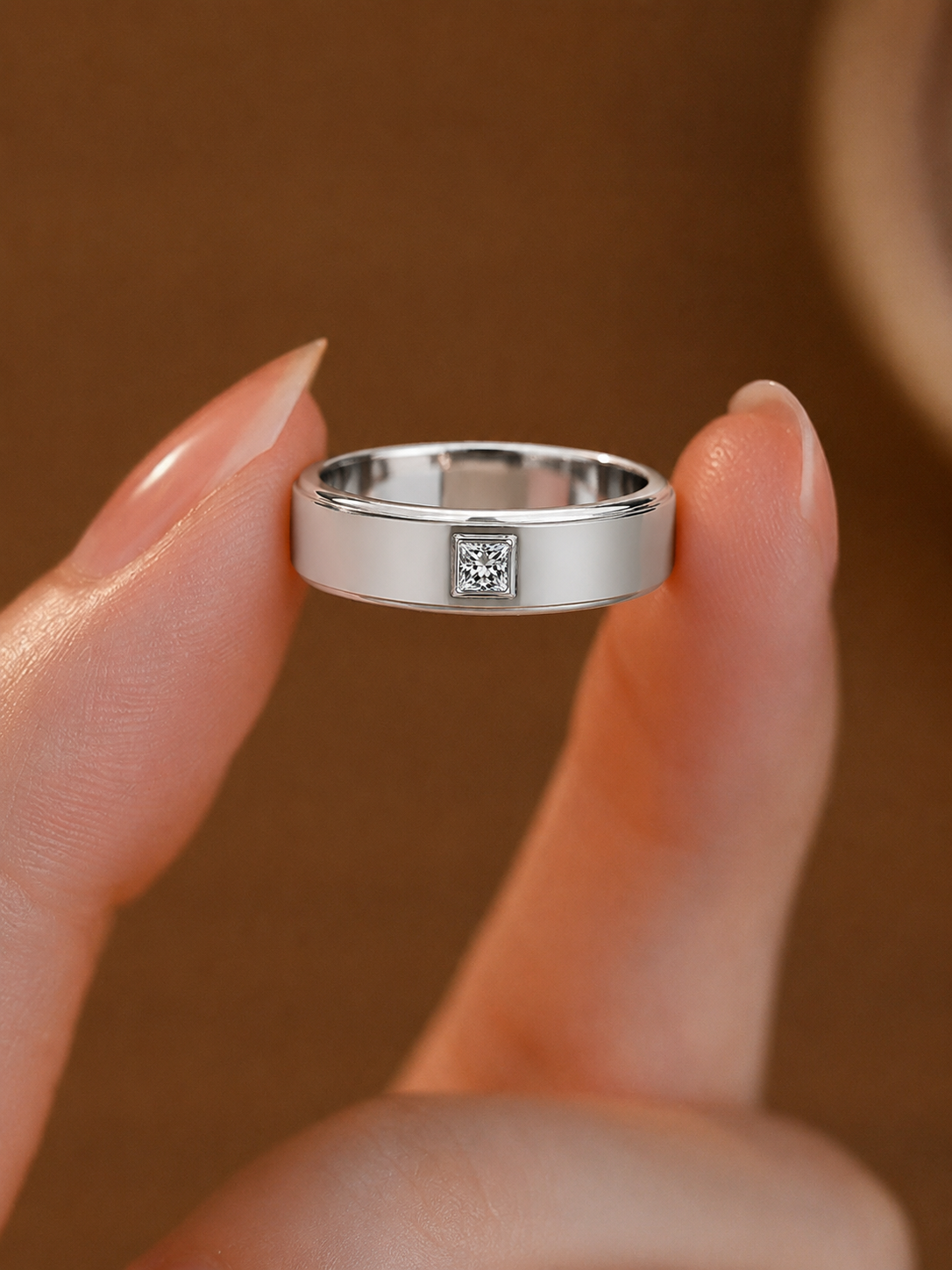 Sleek Bezel-Set Princess Diamond Ladies Band