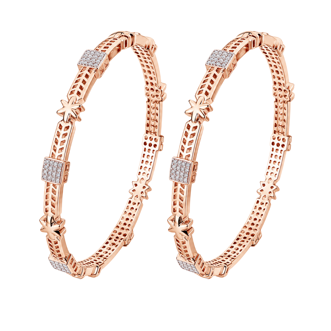 Ornate Floral Motif & Pave-Set Rose Gold Designer Bangles