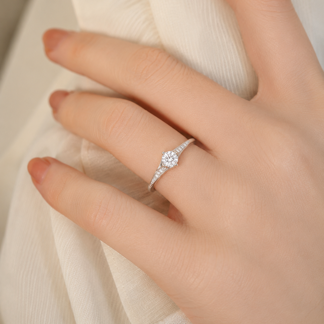 Graceful Pavé-Shoulder Solitaire Engagement Ring
