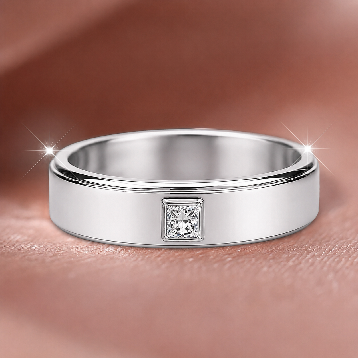 Sleek Bezel-Set Princess Diamond Ladies Band