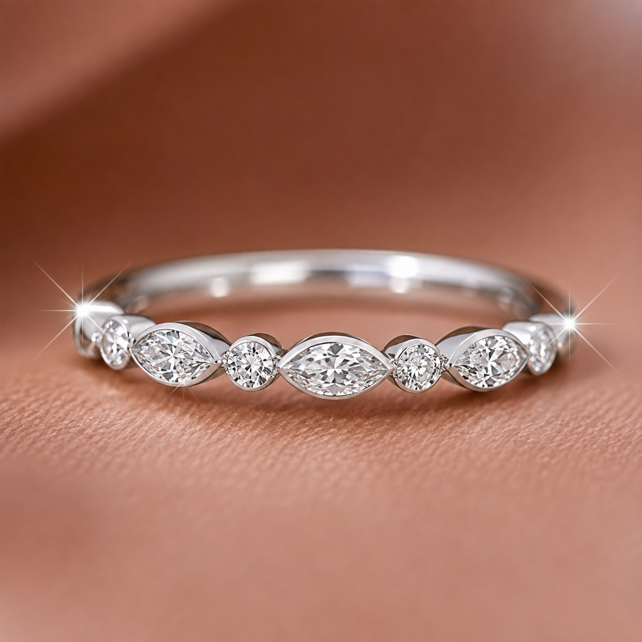 Delicate Alternating Marquis and Round Diamond Ladies Band