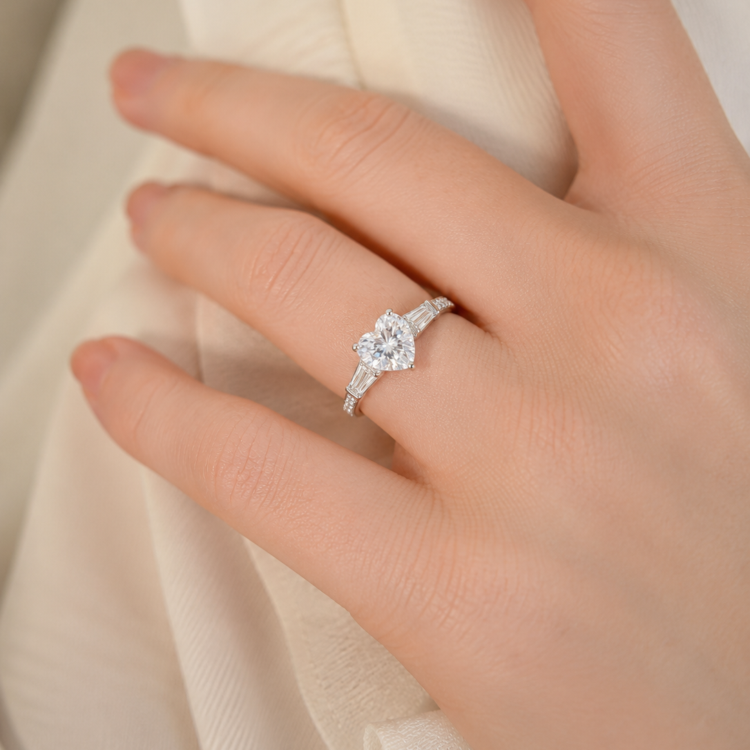Romantic Heart-Cut Three-Stone Statement Ring