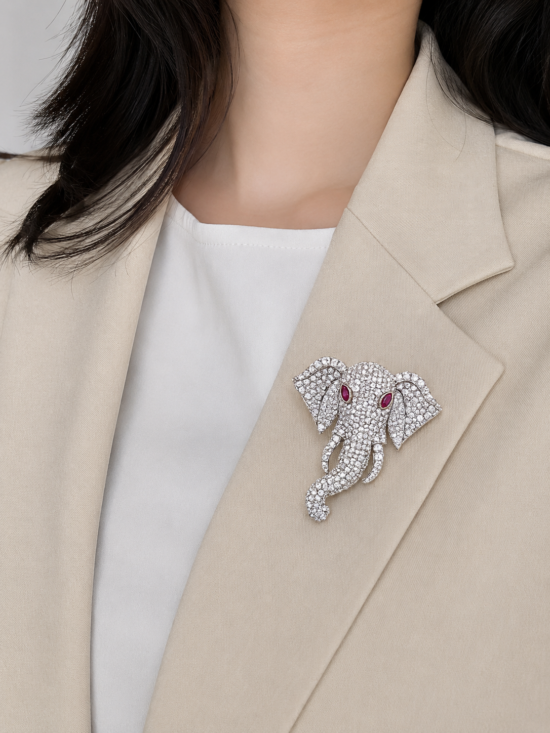 Majestic Pave Diamond Elephant Statement Brooch