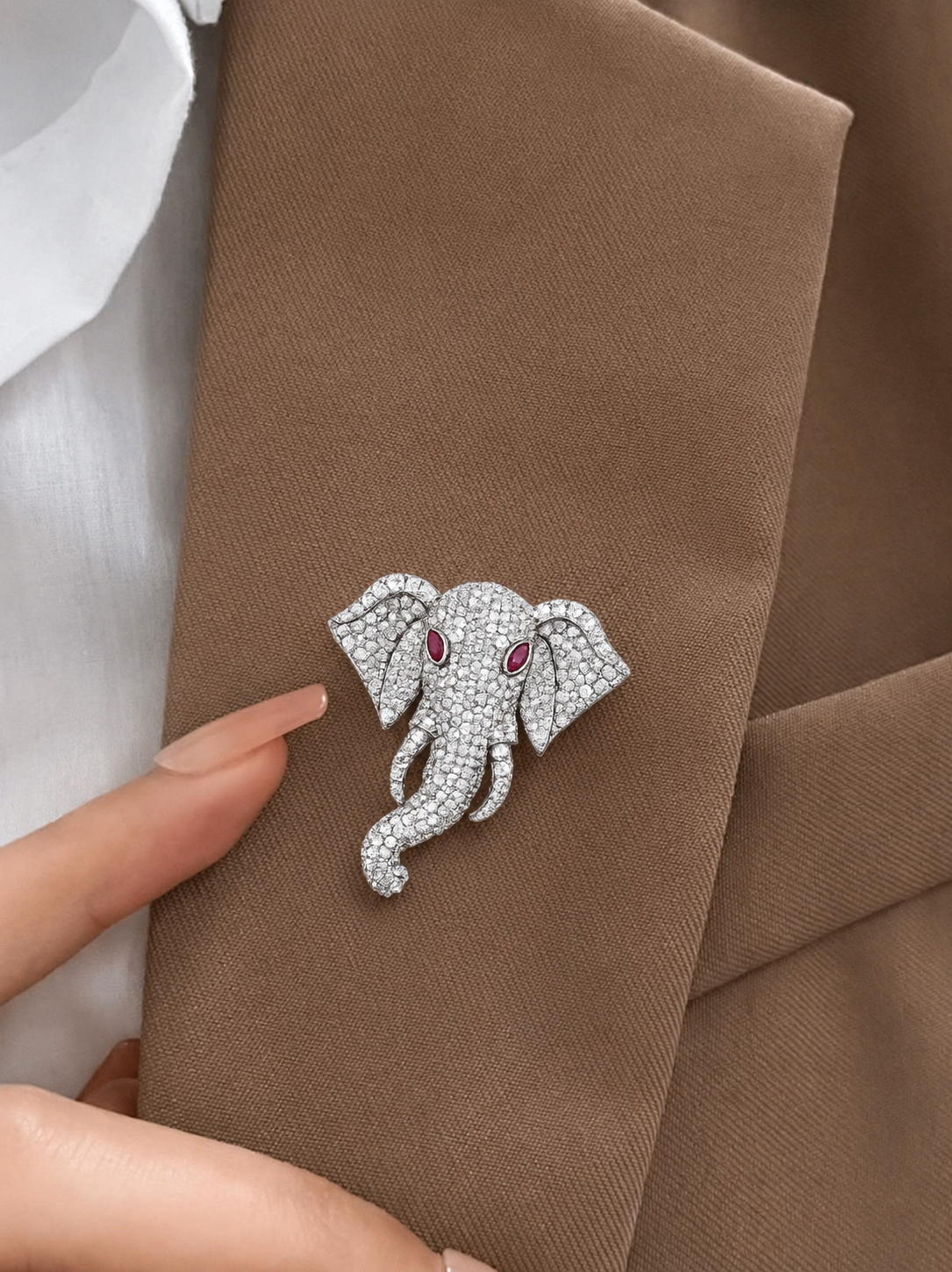 Majestic Pave Diamond Elephant Statement Brooch