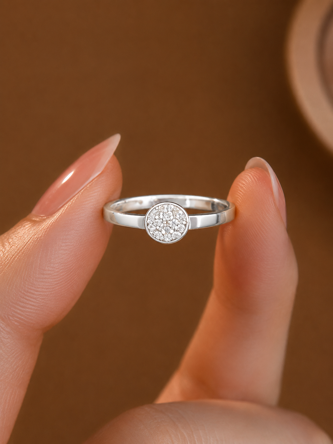 Minimalist Pave Disc Silver Ring