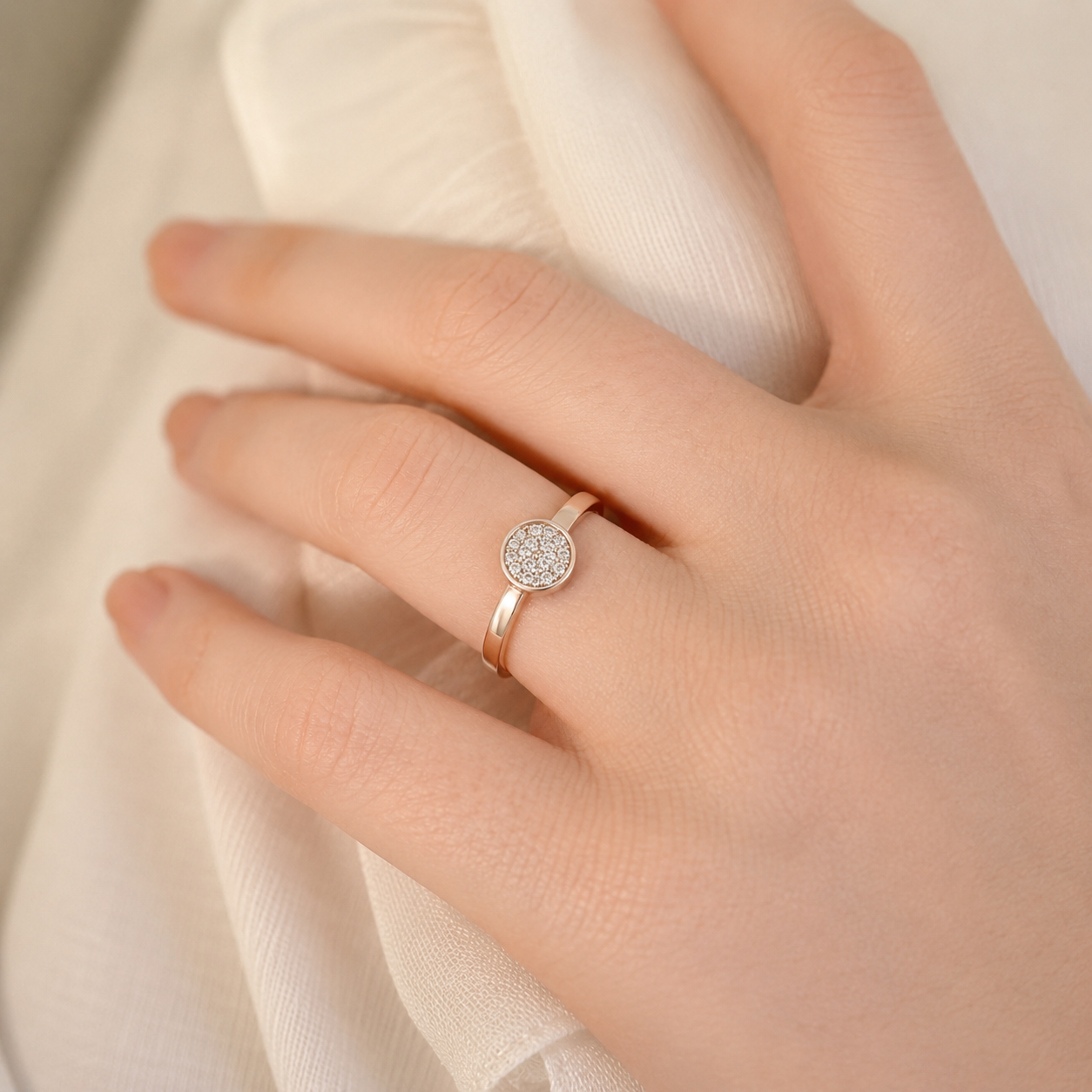Minimalist Pave Disc Silver Ring