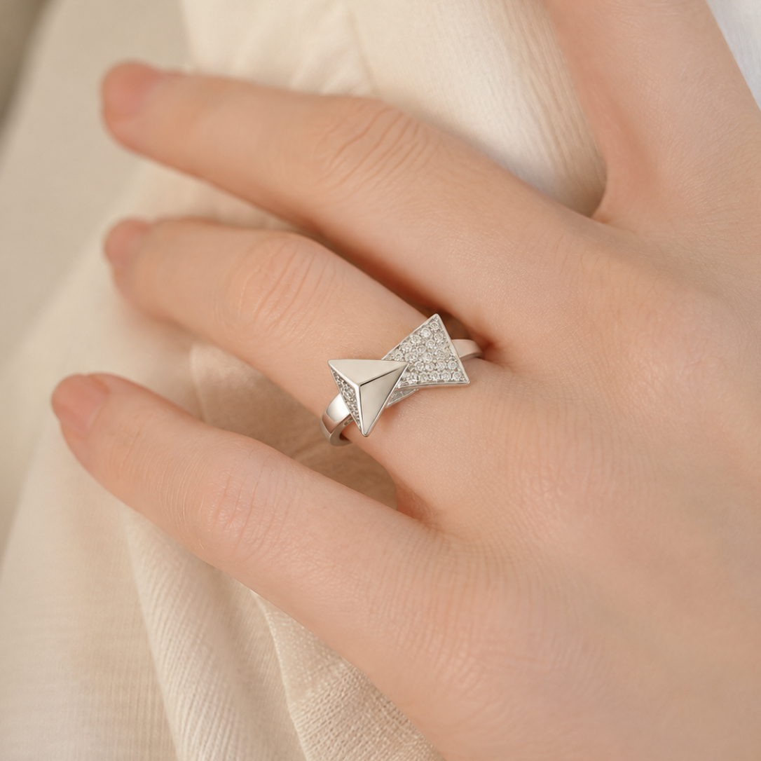Geometric Triangle Pavé Designer Ladies Band
