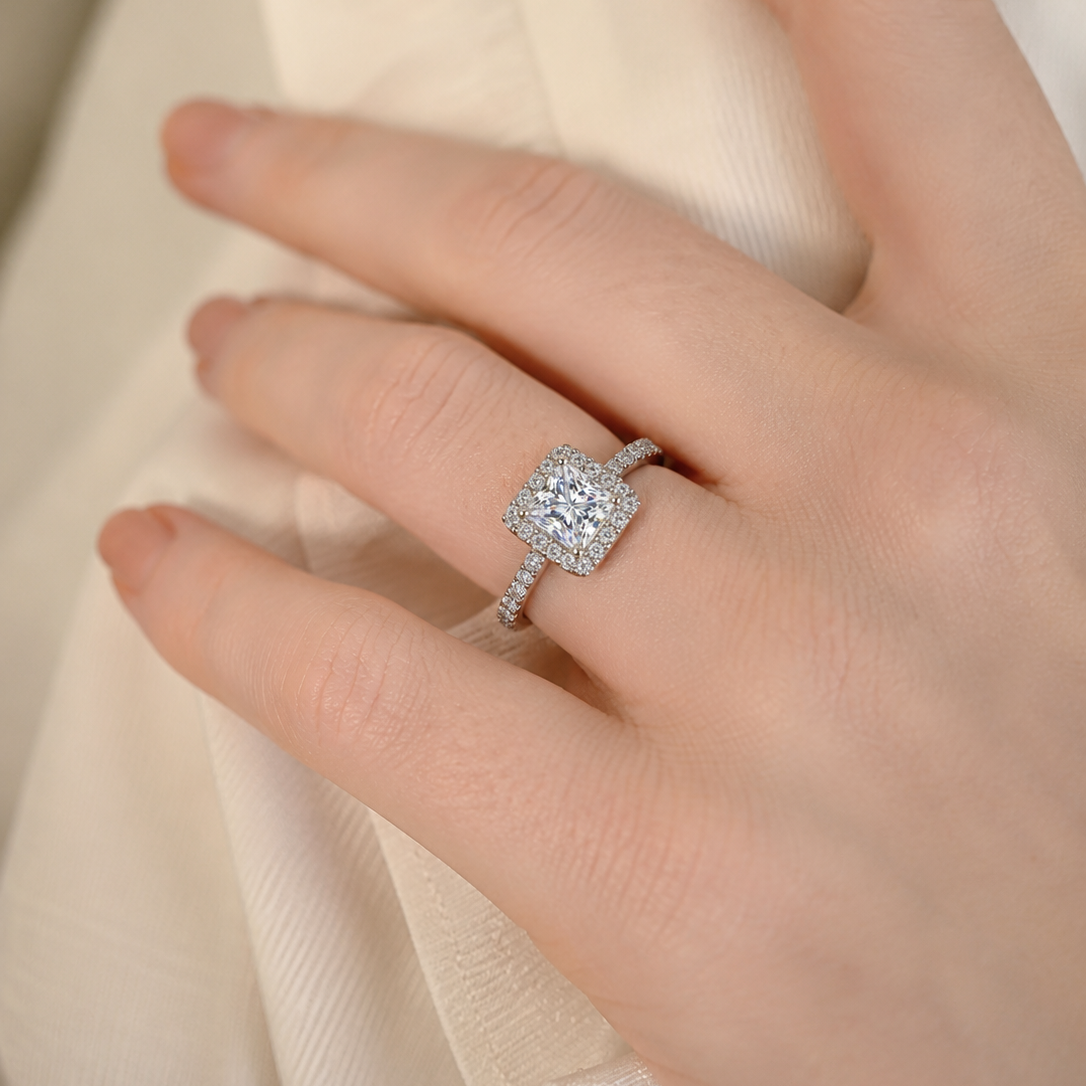 Radiant Princess-Cut Halo Engagement Ring