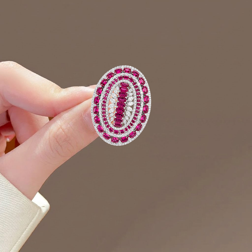 Royal Ruby and Crystal Oval Statement Ring