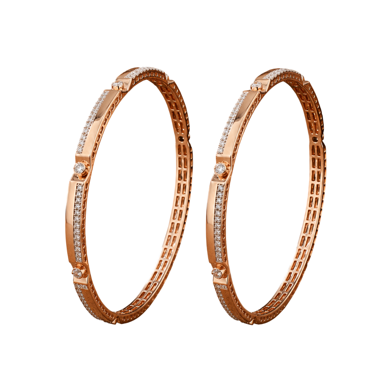 Radiant Diamond-Embellished Rose Gold Designer Bangles