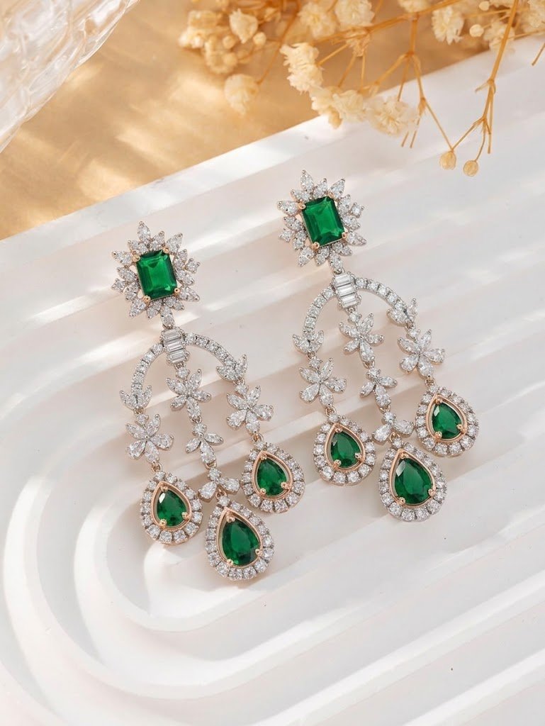 Emerald Elegance Statement Chandelier Earrings