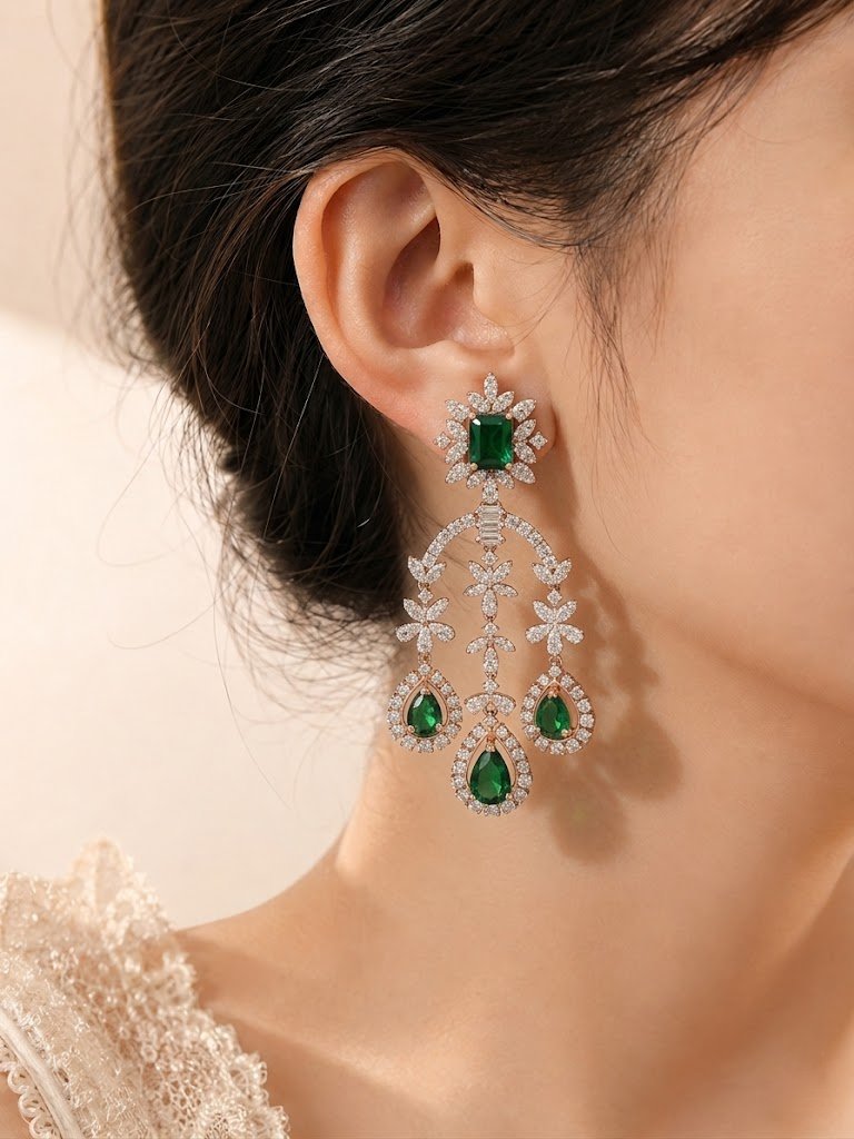 Emerald Elegance Statement Chandelier Earrings