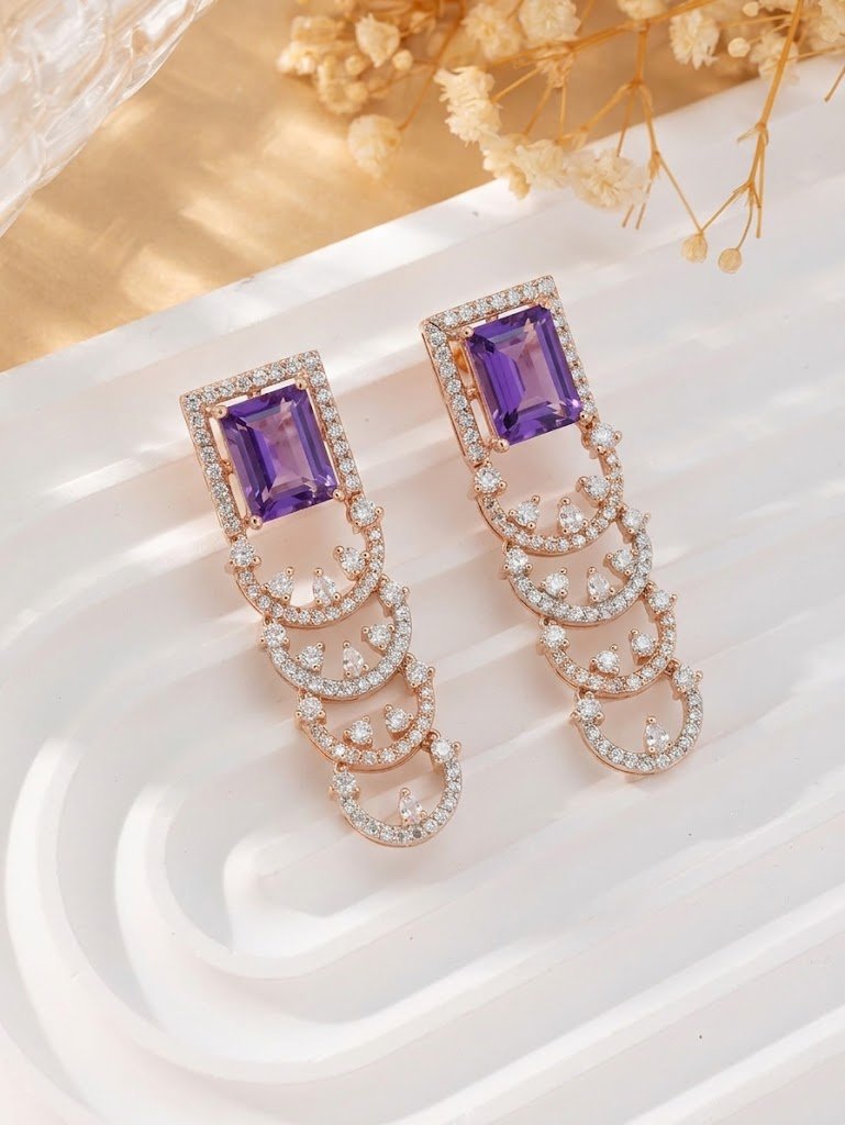 Royal Emerald-Cut Sapphire and Crescent Drop Earrings