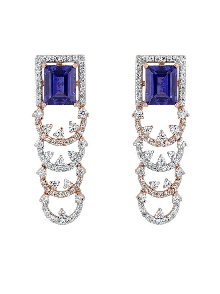 Royal Emerald-Cut Sapphire and Crescent Drop Earrings